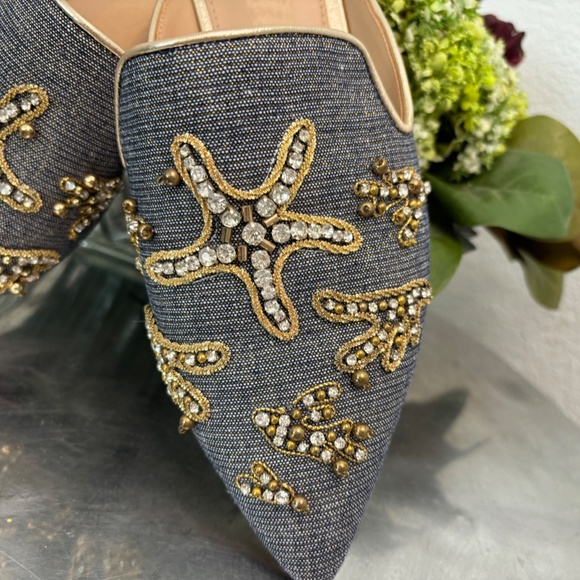 ANTONIO MELANI METALLIC FLAT SLIDES OUTLINED WITH A STARFISH THEME - Picture 4 of 8